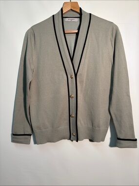 Bailey Sage Green Cardigan with Black Trim